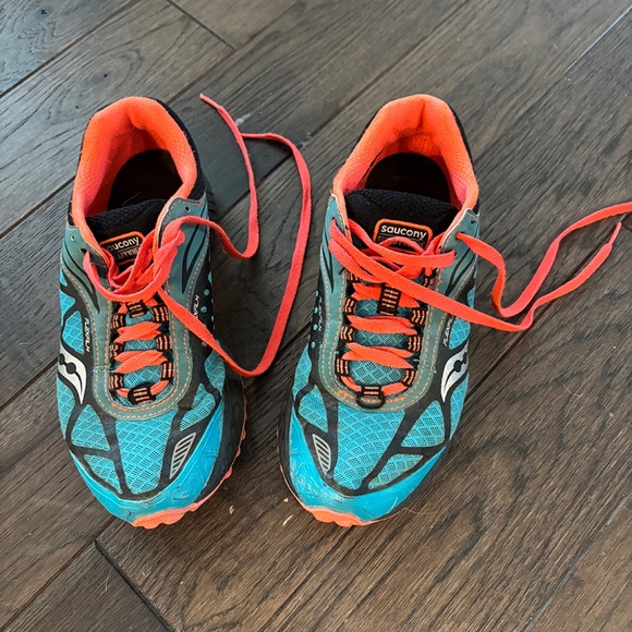 Saucony Women’s Peregrine 3.0 Running Sneakers Progrid Size 6.5 Teal/Coral/Black - Picture 1 of 3